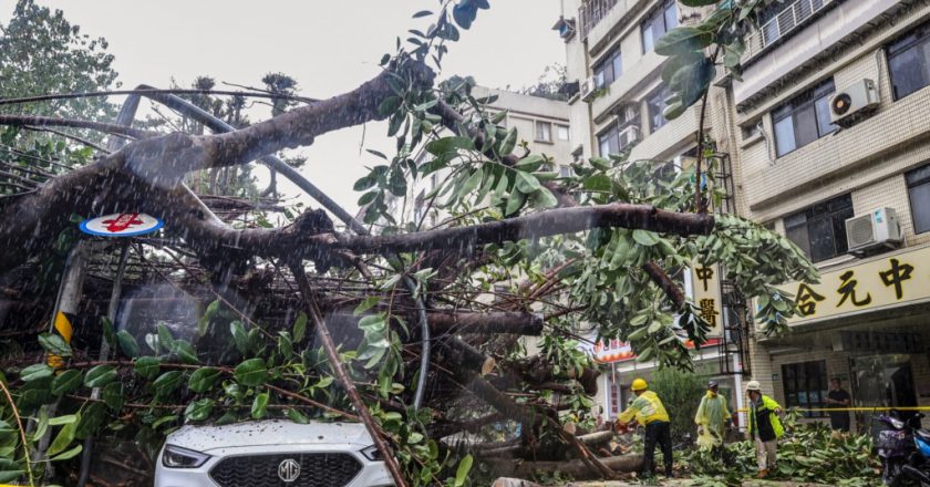 Taiwan shuts down as strong Typhoon Kong-rey hits, 1 dead