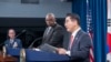 Defense Secretary Lloyd Austin, center, listens as South Korean Defense Minister Kim Yong Hyun, right, speaks during a joint press briefing at the Pentagon on Oct. 30, 2024 in Washington. At left is Pentagon Press Secretary Maj. Gen. Pat Ryder.