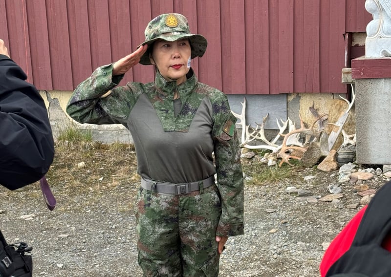 This photo from internal Norwegian government document seen by RFA and NRK show a woman in a People’s Liberation Army uniform saluting during ceremonies to mark the 20th anniversary of China’s Yellow River Research Station in Svalbard, Norway.