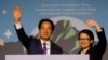 FILE - Taiwanese President-elect Lai Ching-te and Vice President-elect Hsiao Bi-khim wave as they hold a press conference following their election victory in Taipei on Jan. 13, 2024.