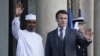 FILE - French President Emmanuel Macron, right, welcomes Chadian President Mahamat Idriss Deby prior to a meeting at the Elysee palace in Paris on Feb. 6, 2023. Deby said that remarks made by Macron on Jan. 6, 2025, dishonored and disrespected Africa. 